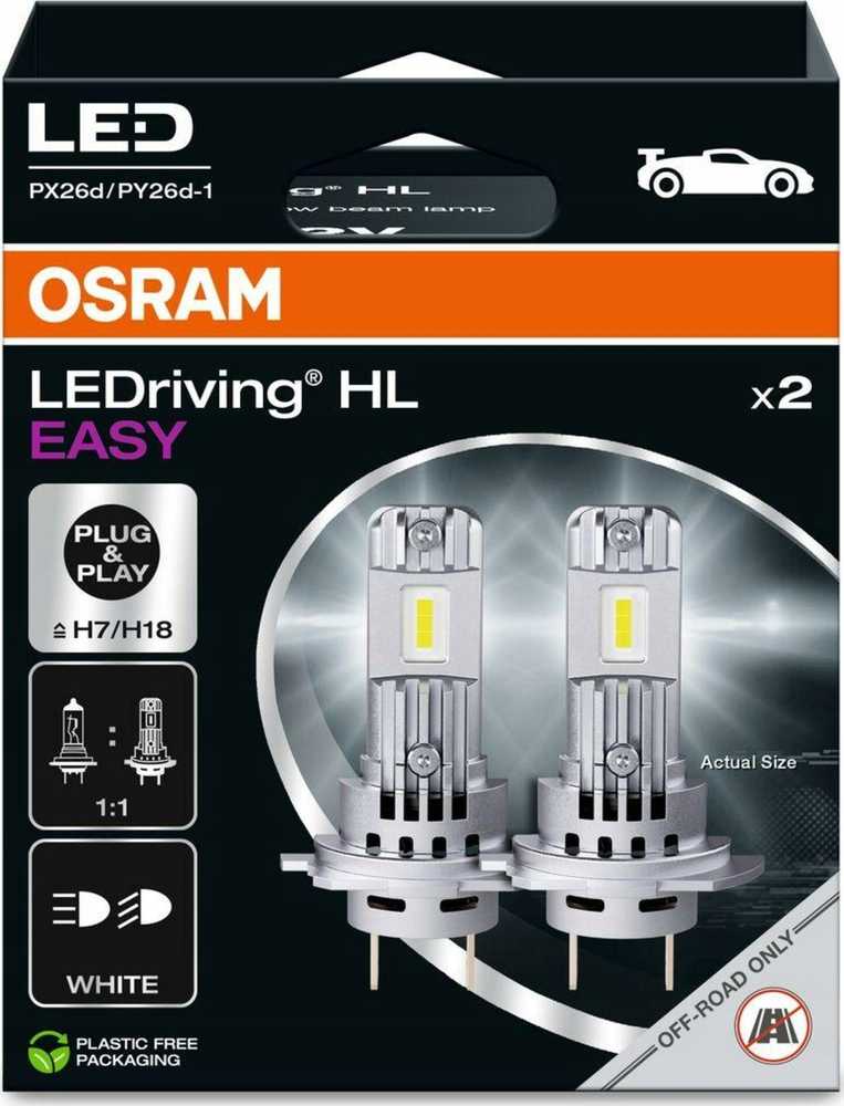 Automobilių lemputės OSRAM LED, H7/H18, 16W, 12V, PX26D, 2 vnt.
