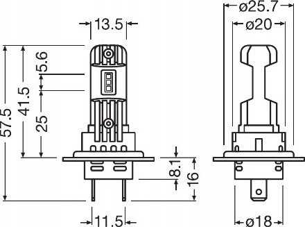 Automobilių lemputės OSRAM LED, H7/H18, 16W, 12V, PX26D, 2 vnt.