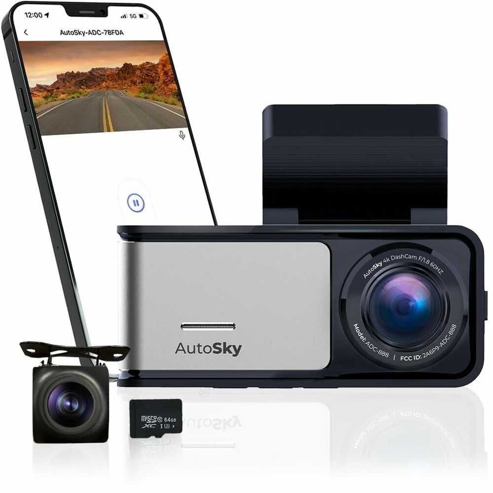 Vaizdo registratorius „AutoSky 4K Dash Cam Pro“ su priekiniu 4K ir galiniu 1080P GPS ADC888