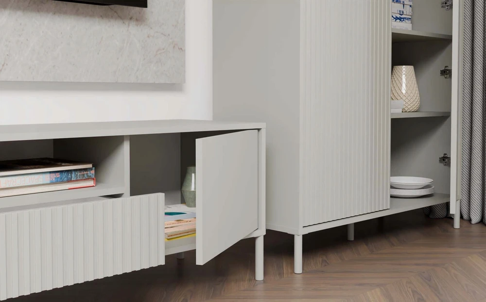 TV staliukas „Top E Shop“ RTV KAMARO 160 SLIM/GL CASMERE COLOUR