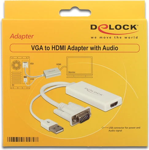 Adapteris AV Delock D-Sub (VGA) – HDMI + USB-A baltas (62460)