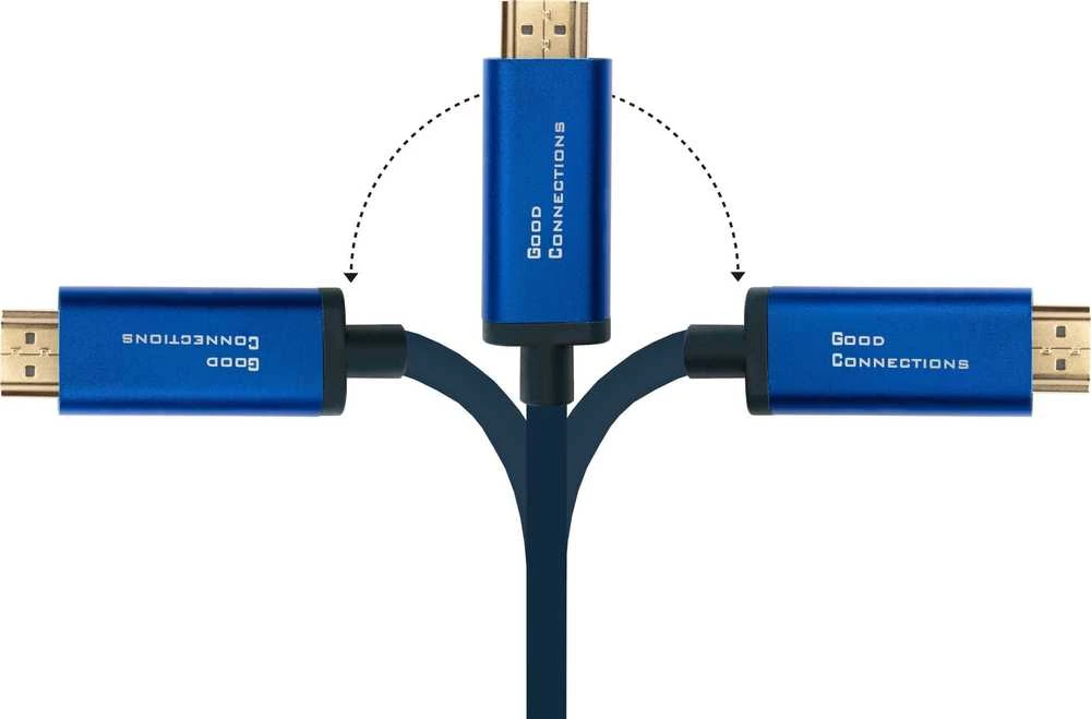 Mėlynas HDMI adapteris su trimis jungtimis