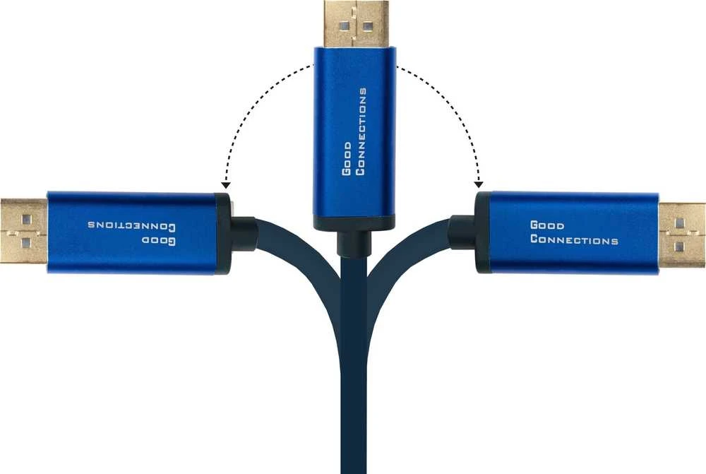 Mėlynas USB-C į DisplayPort adapteris su jungčių išdėstymu
