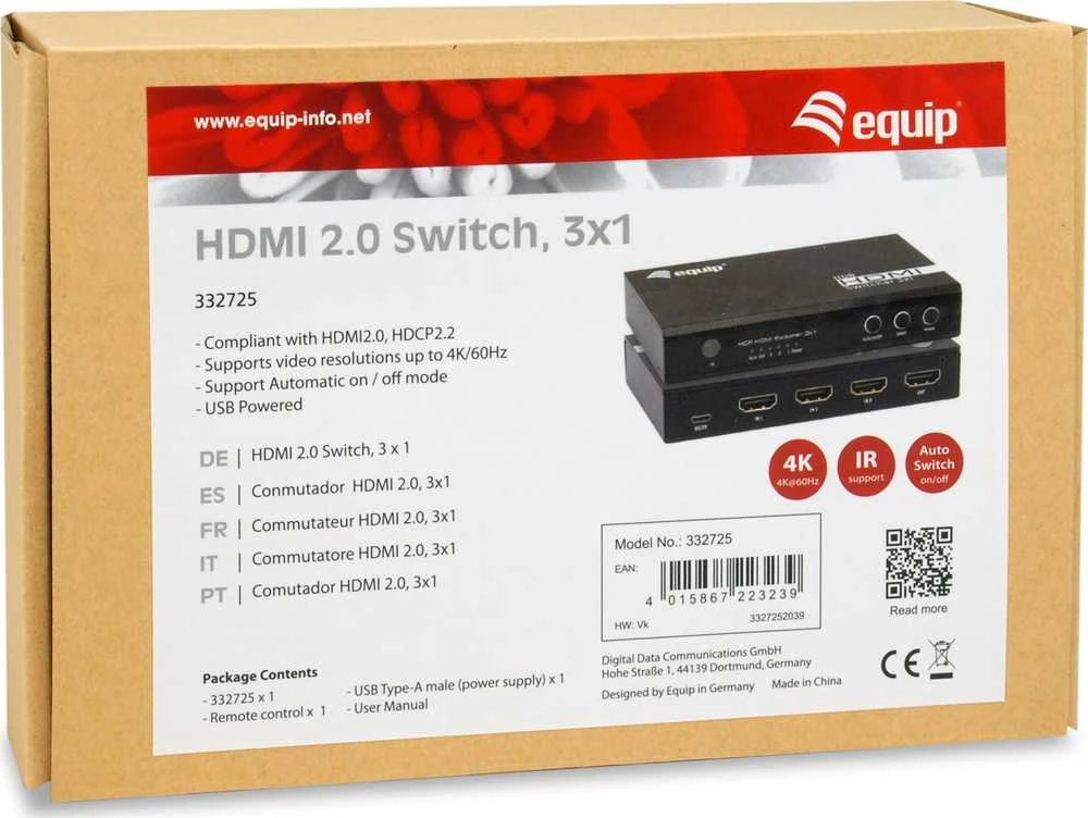 Equip 332725 vaizdo signalo jungiklis HDMI
