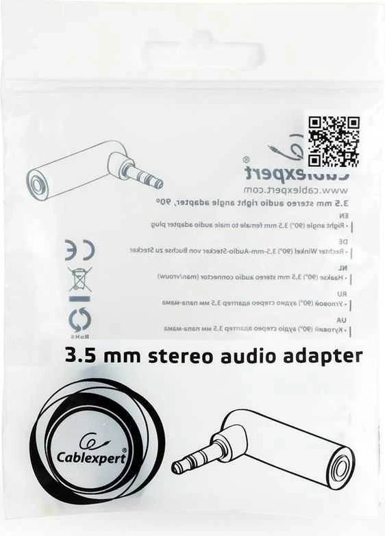 GEMBIRD A-3.5M-3.5FL garso adapterio kištukas 3.5 mm stačiakampis adapteris 90 laipsnių juodas