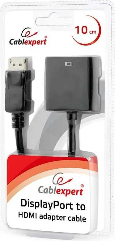 GEMBIRD AB-DPM-HDMIF-002 DisplayPort kištukas į HDMI kištuką, 10 cm, juodas, blisterinė pakuotė