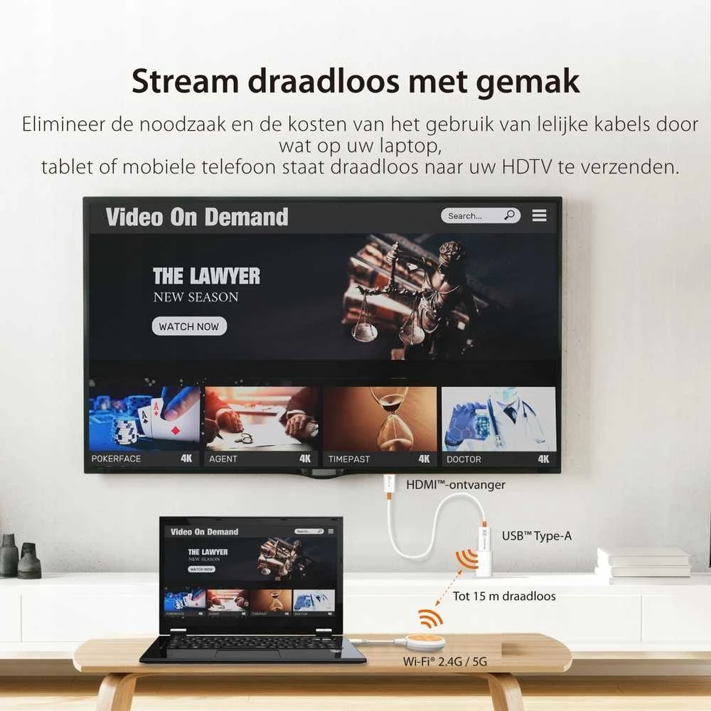 Nezatříděno J5 Create j5create JVAW62 ScreenCast USB-C® Wireless Ekranas HDMI™ Extender, Baltas and Oranžinis