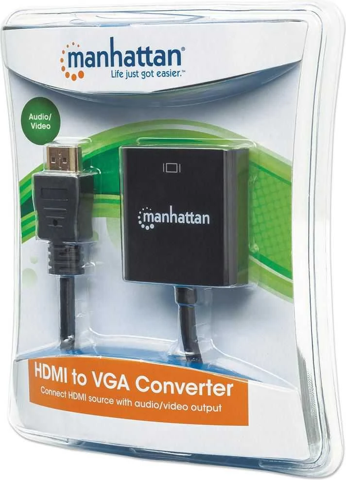 Intracom MANHATTAN HDMI į VGA keitiklis HDMI Vyriškas į VGA Moteris su garsu juodas