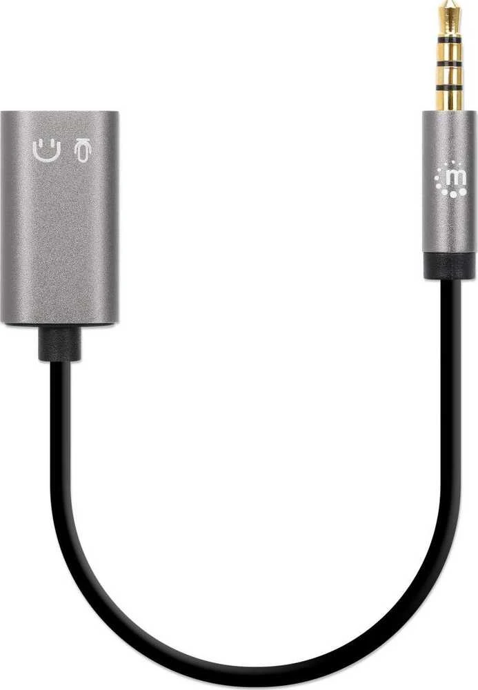 Manhattan 3,5 mm 4 kontaktų M į 2 x 3,5 mm 3 kontaktų F garso kabelio adapteris, 0,2 m, 356107