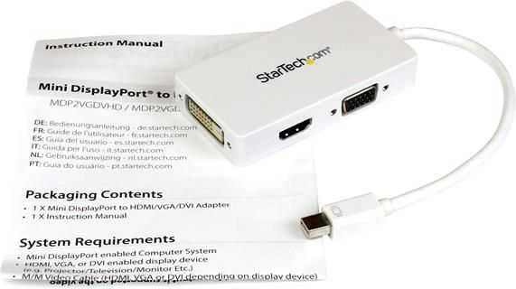 Adapteris AV StarTech DisplayPort Mini - HDMI - D-Sub (VGA) - DVI balta (MDP2VGDVHDW)