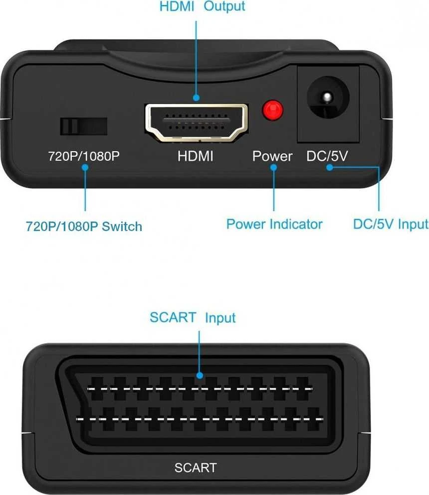 TECHLY kompaktiškas konverteris iš SCART į HDMI skaleris 720p/1080p