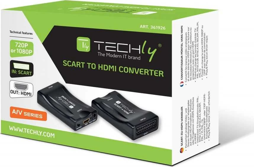 TECHLY kompaktiškas konverteris iš SCART į HDMI skaleris 720p/1080p