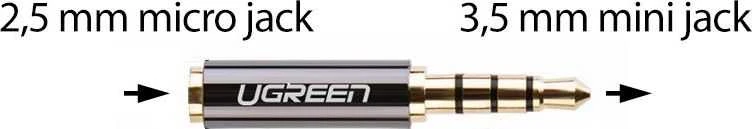 UGREEN 20502 2.5mm micro lizdo adapteris į 3.5 mm mini jack lizdo - Juodas