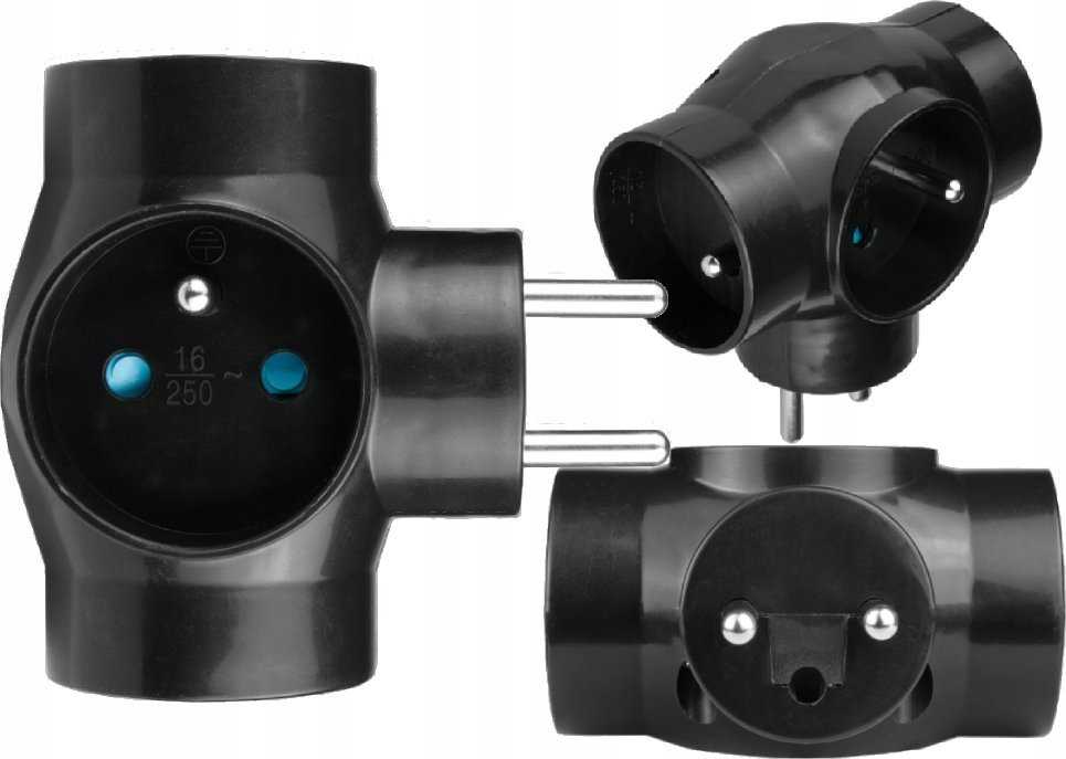 Elektros skirstytuvas – 3 lizdai su įžeminimu – juodas – DPM P901B