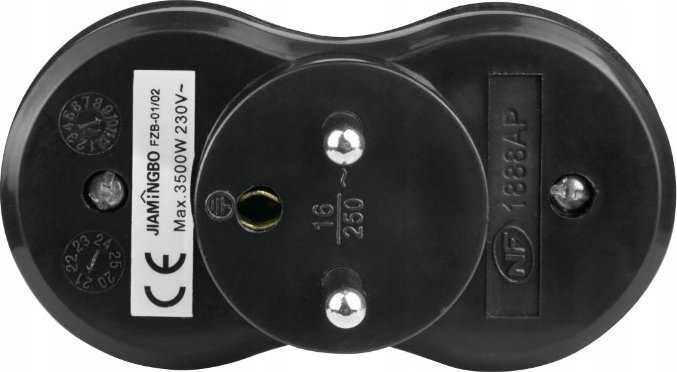 Elektros skirstytuvas - 2 lizdai su įžeminimu - juodas - DPM P902B