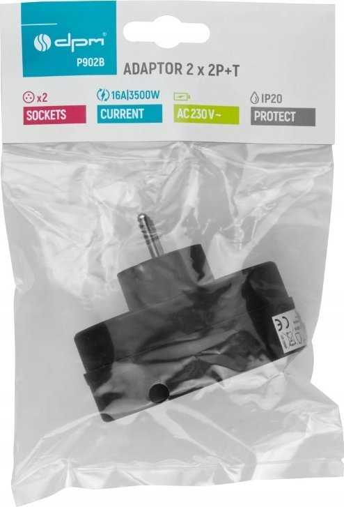 Elektros skirstytuvas - 2 lizdai su įžeminimu - juodas - DPM P902B