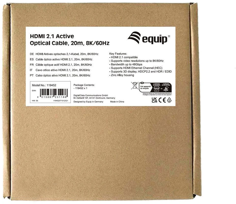 Equip 119452 HDMI kabelis 20 m HDMI A tipo (standartinis) Juoda