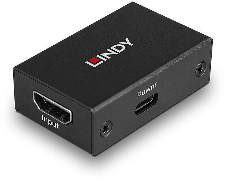 LINDY HDMI 8K stiprintuvas su įvesties ir maitinimo jungtimis