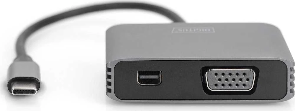 Assmann Electronic DIGITUS USB-C - mini DP + VGA Adapteris 20cm 4K/30Hz sidabrinis aliuminio korpusas