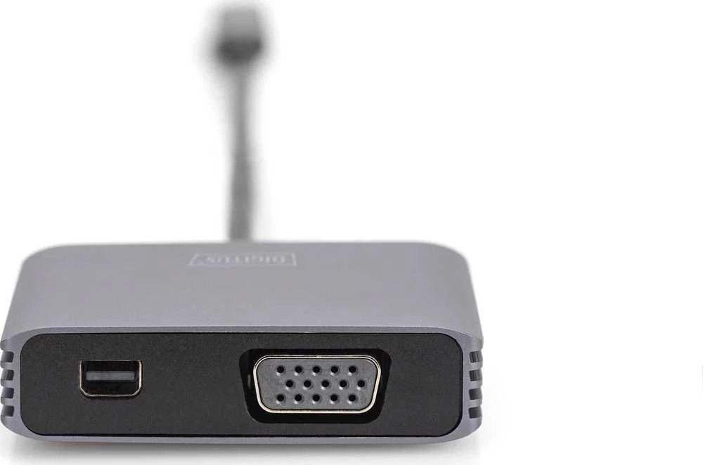 Assmann Electronic DIGITUS USB-C - mini DP + VGA Adapteris 20cm 4K/30Hz sidabrinis aliuminio korpusas