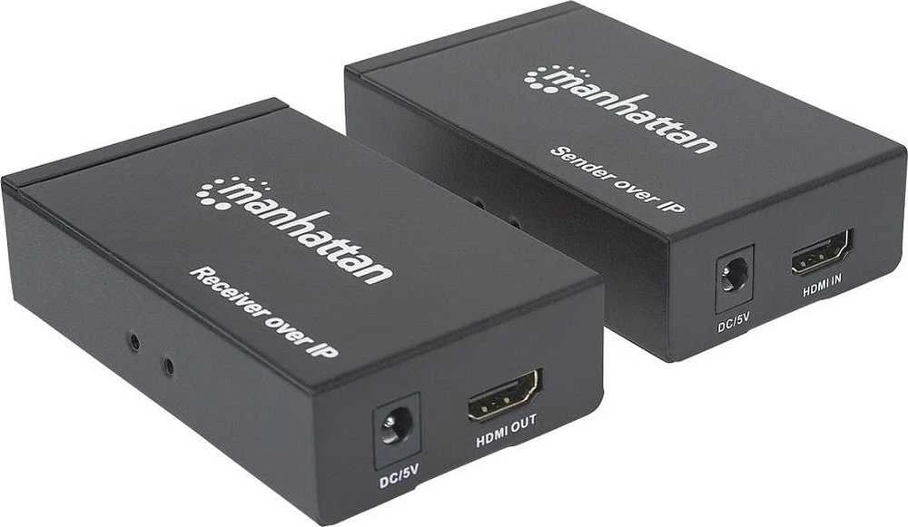 Intracom MANHATTAN 1080p HDMI per IP plėtiklio rinkinys Prailgina 1080p signalą iki 120m su jungikliu ir vienu Ethernet kabeliu IR palaikymas Juodas
