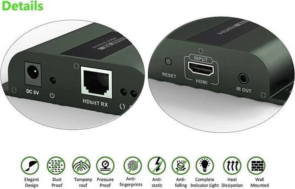 Techly 361865 imtuvas HDMI ilgintuvui 1080p 60Hz HDBitT iki 120m per Cat6 vytos poros, IR