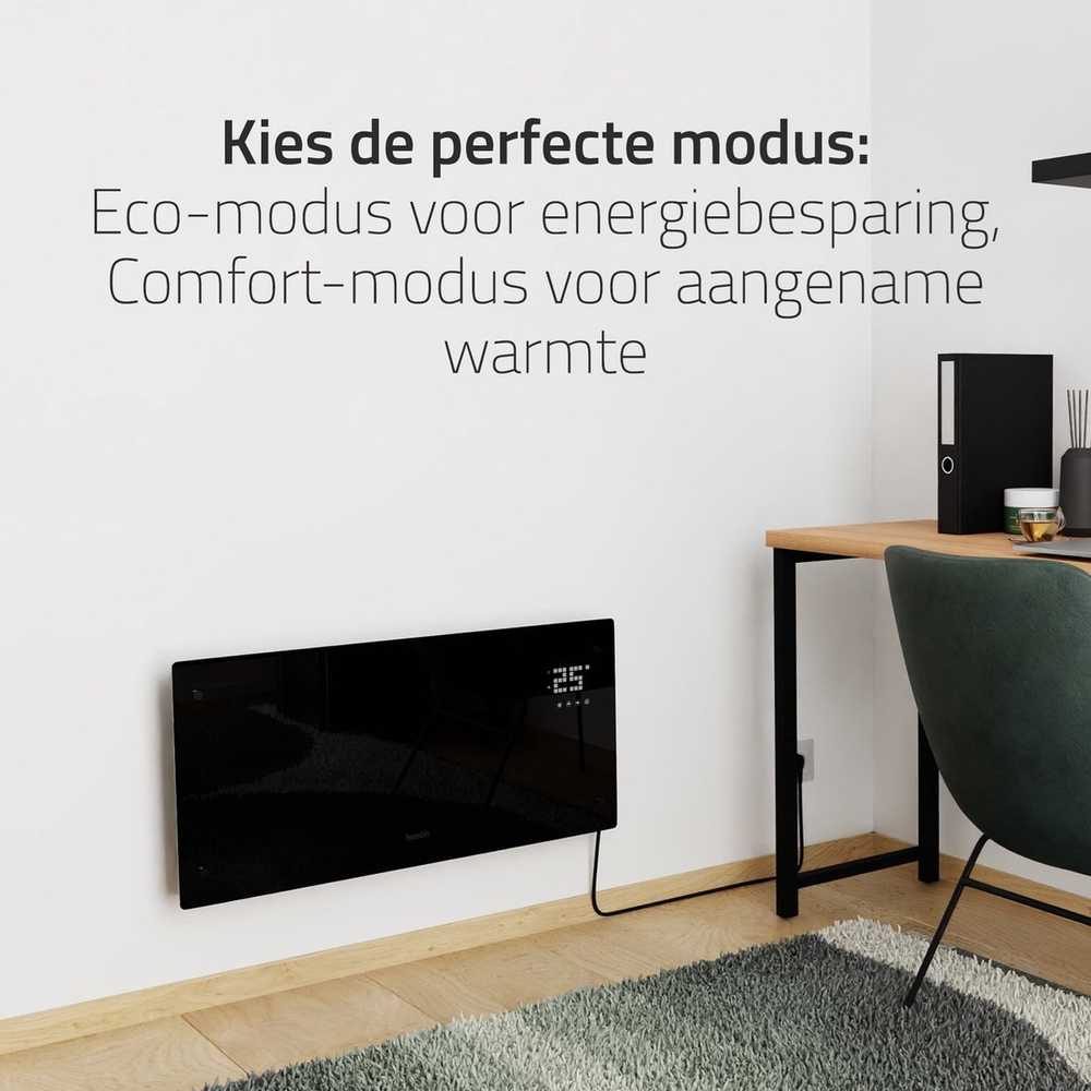 Šildytuvas Avanca International BV Hombli Glass Convection Heater 2000W juodas