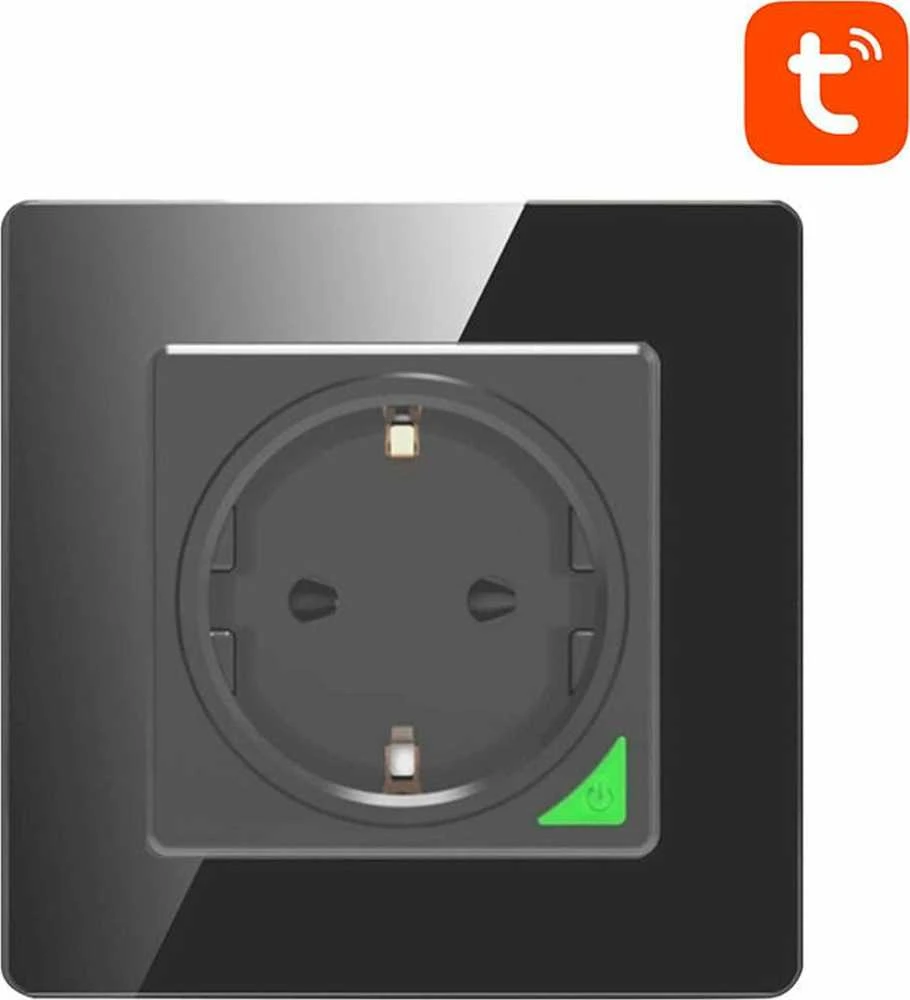 Sieninis šviestuvas Išmanusis WiFi sieninis lizdas Avatto N-WOT10-EU-B TUYA (juodas)