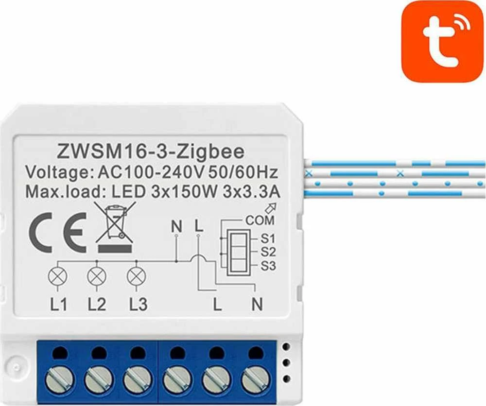 Išmanusis jungiklio modulis ZigBee Avatto ZWSM16-W3 TUYA