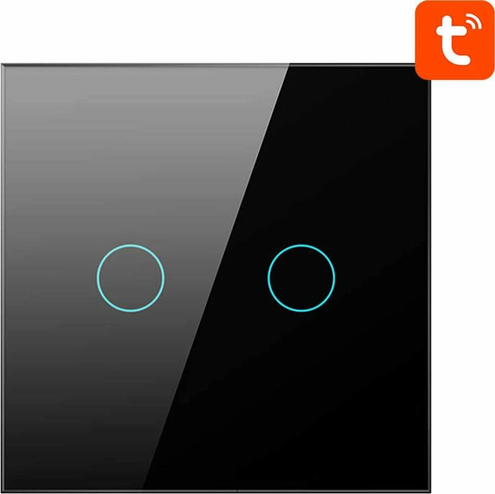 Išmanusis šviesos jungiklis „ZigBee“ „Avatto ZTS02-EU-B2“ 2 padėčių TUYA juodos spalvos