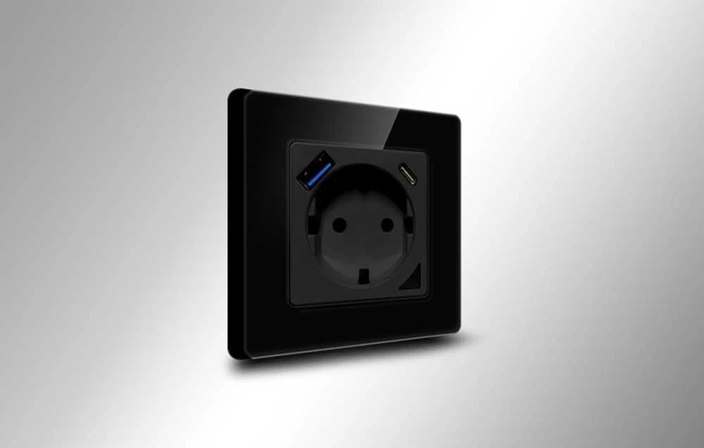 Sieninis šviestuvas Išmanusis WiFi sieninis lizdas Avatto N-WOT10-USB-B TUYA USB USB-C - juodas