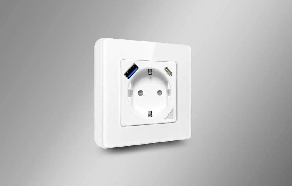 Sieninis šviestuvas Išmanusis WiFi sieninis lizdas Avatto N-WOT10-USB-W TUYA USB USB-C - baltas