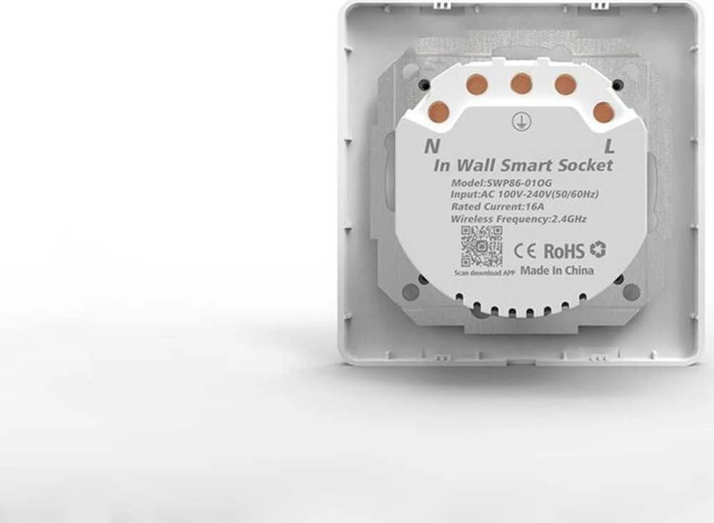 Sieninis šviestuvas Išmanusis WiFi sieninis lizdas Avatto N-WOT10-EU-W TUYA (balta)