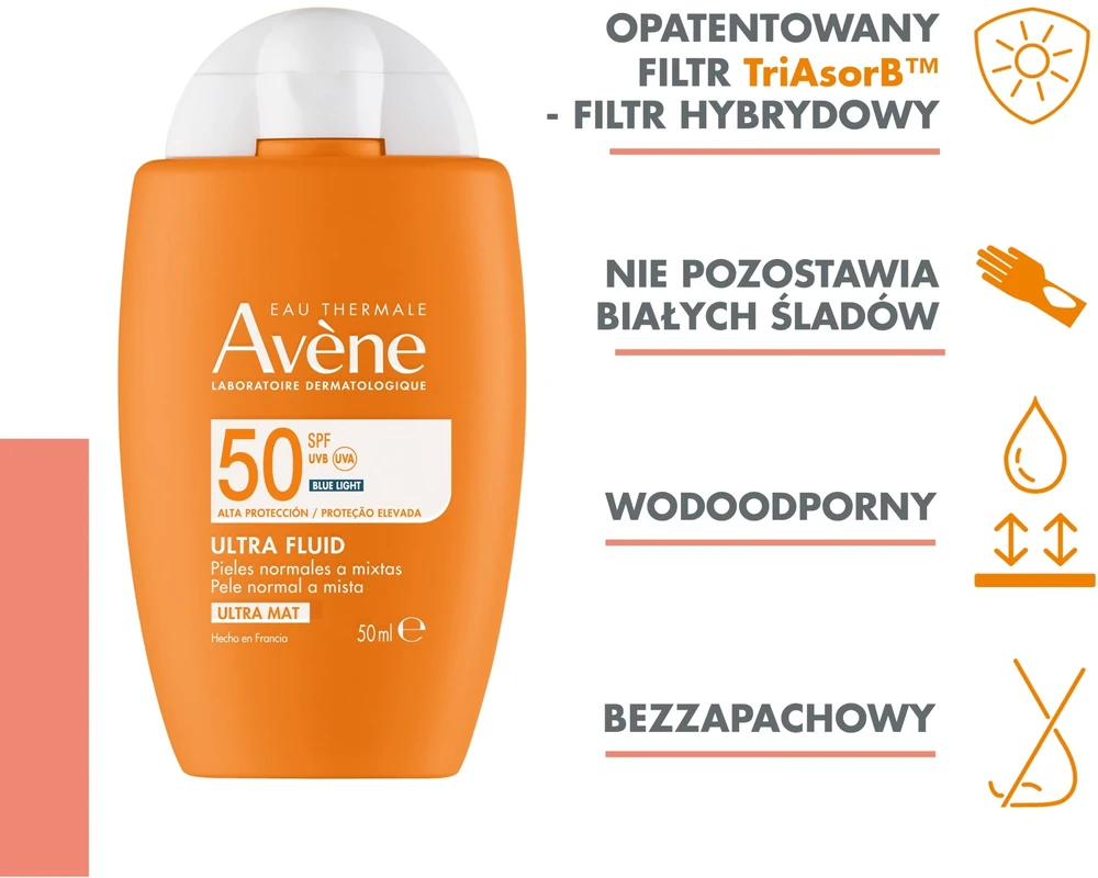 Avène Ultra Fluid SPF 50 apsauginis veido fluidas nuo saulės, 50 ml