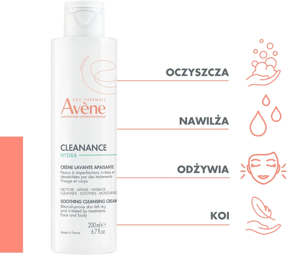 Avène Cleanance Hydra Soothing Cleansing Kreminis raminantis veido prausiklis, 200 ml