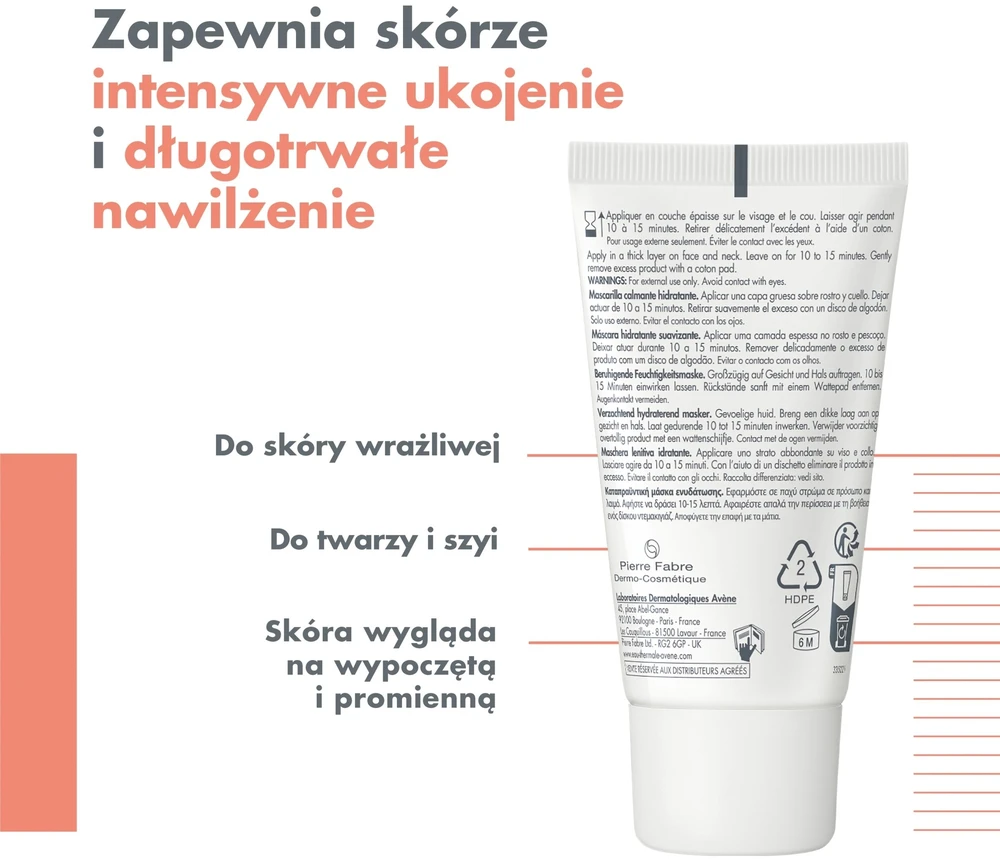 Avene Soothing Radiance Mask raminanti ir spindesio suteikianti veido kaukė jautriai odai, 50 ml