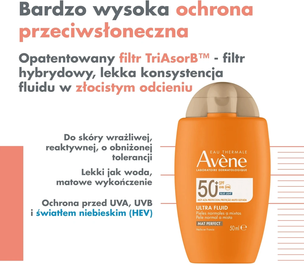 Avène Ultra Fluid Tinted SPF 50+ apsauginis fluidas nuo saulės su spalva, 50 ml