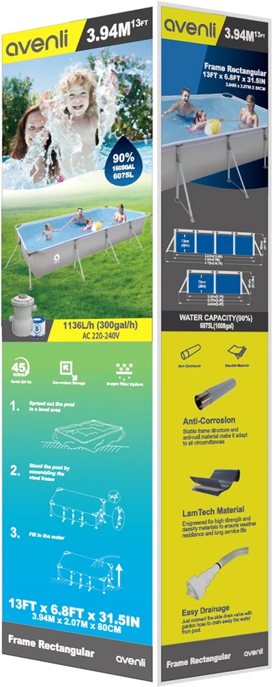 AVENLI pilkas frame pool, 394x207x80