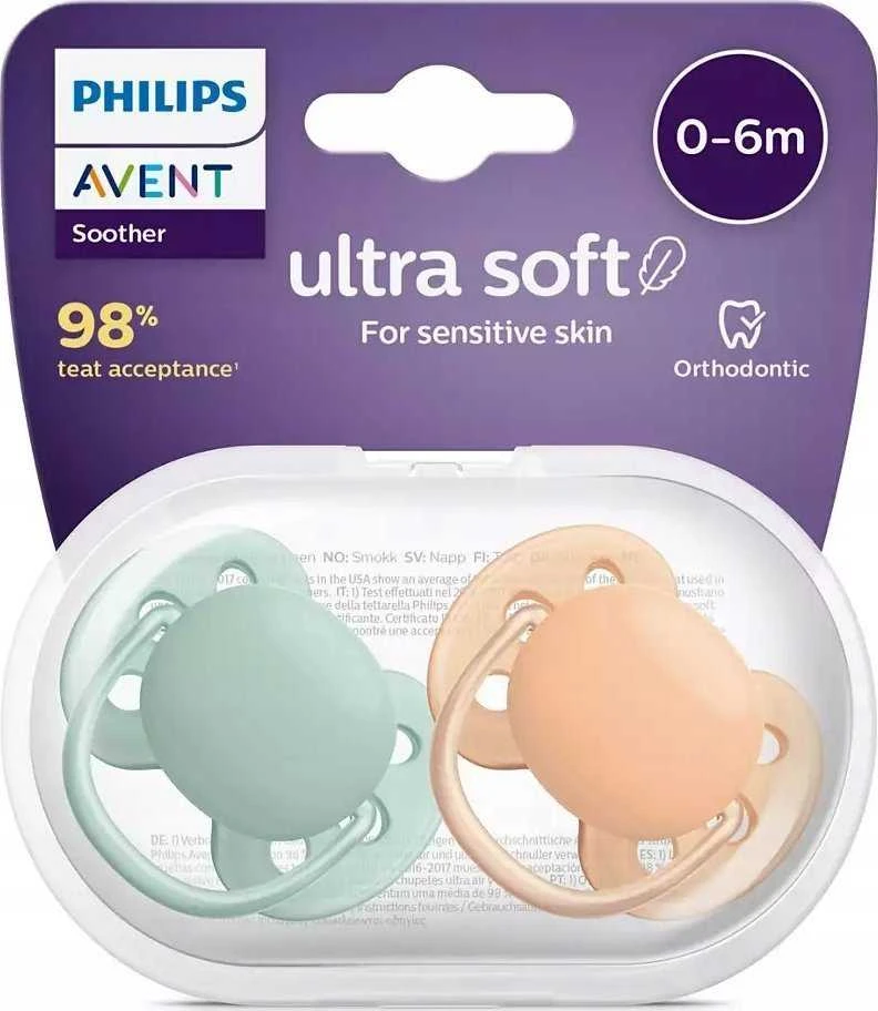 Philips AVENT SCF091/03 Žindukas Ultra Soft 0-6m žalia/oranžinė