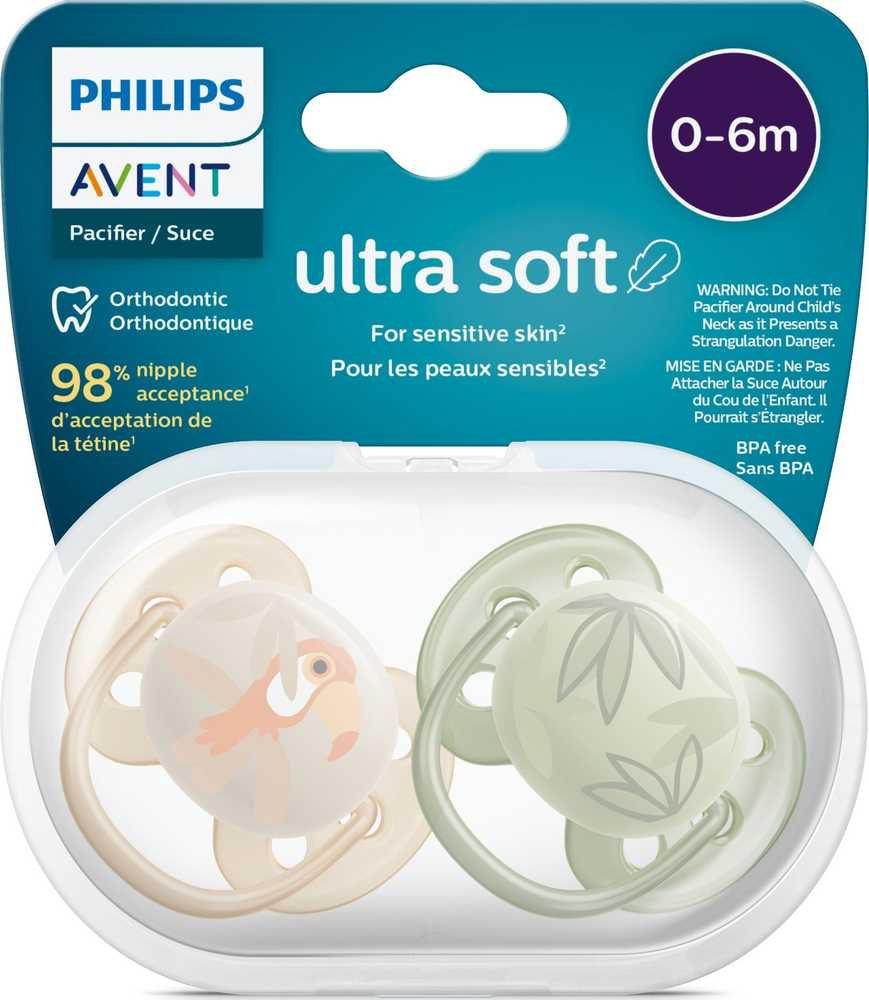 Philips AVENT SCF091/07 Čiulptukas Ultra Soft 0-6m papūga/lapai