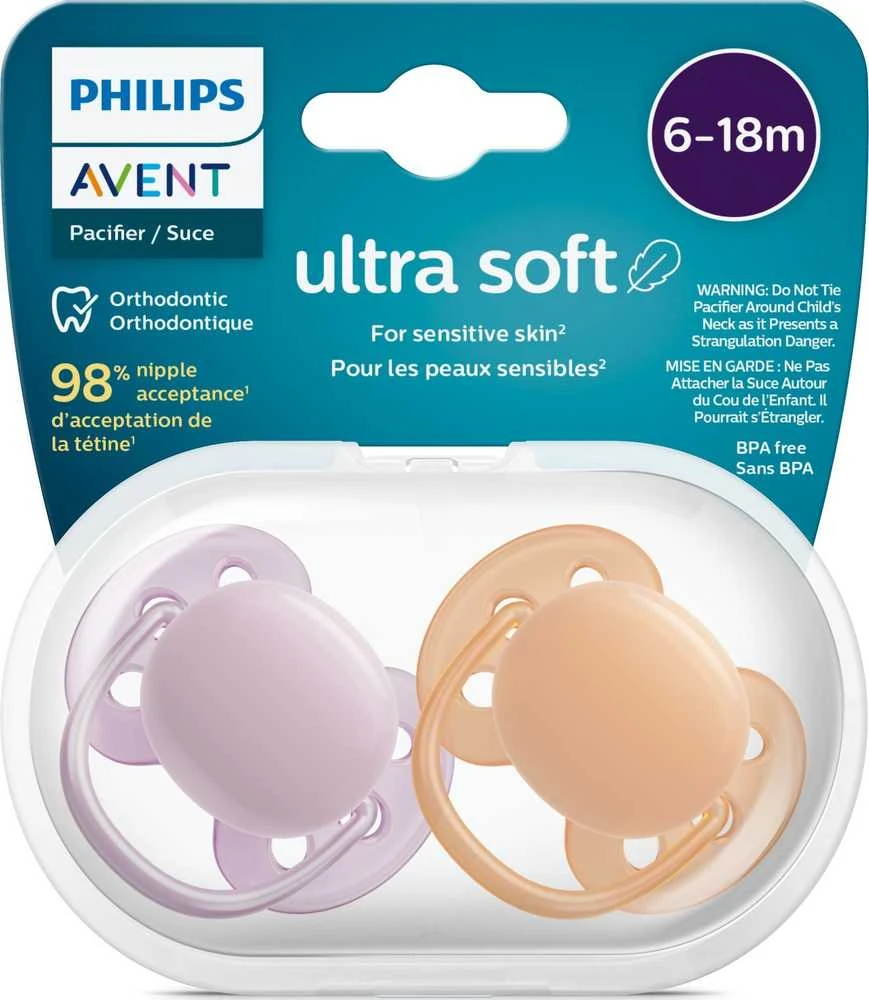 Philips AVENT SCF091/33 čiulptukas Ultra Soft 6-18m oranžinis/violetinis