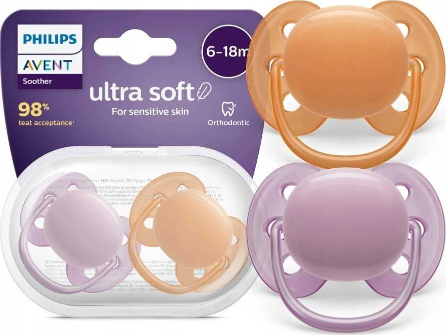 Philips AVENT SCF091/33 čiulptukas Ultra Soft 6-18m oranžinis/violetinis
