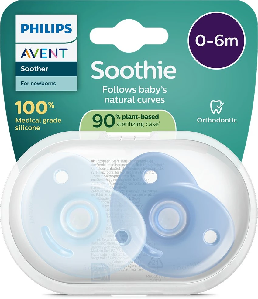 Avent Philips Soothie raminamasis čiulptukas, 0–6 mėn., mėlynas, 2 vnt. (SCF099/26)