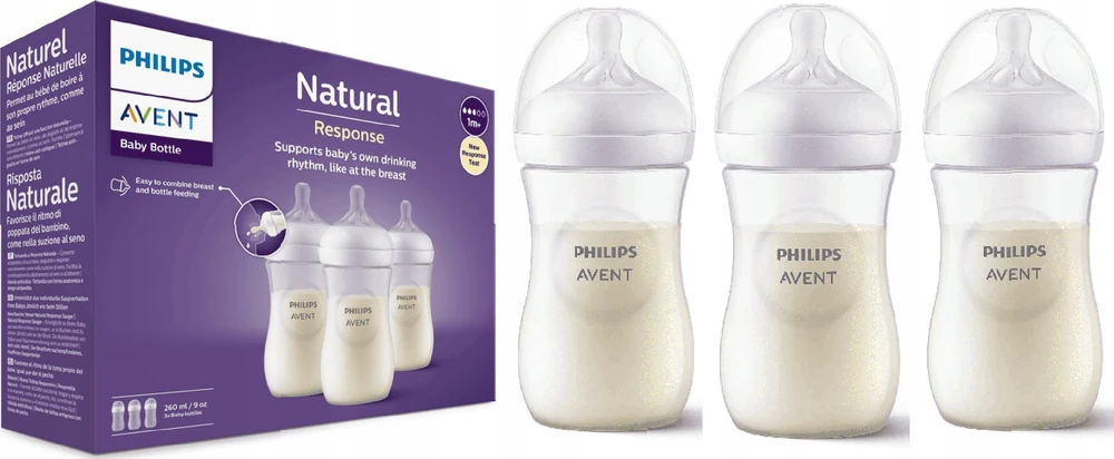 PHILIPS AVENT NATURAL RESPONSE BUTELIUKŲ RINKINYS, 260 ML, 1 MĖN.+, 3 VNT., BALTI