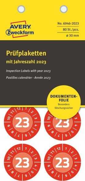 AVERY Avery 6946-2023, Raudona, Round, Permanent, Baltas on red, Vinyl, 3 cm