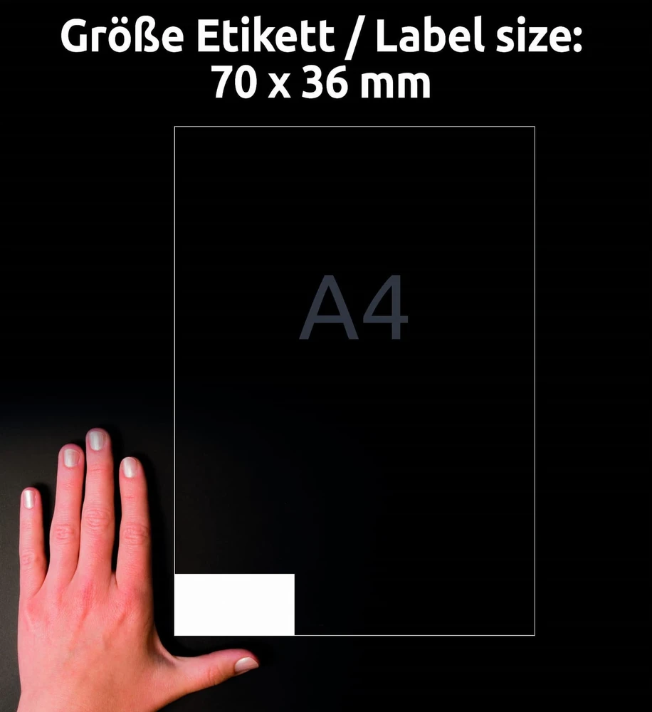 AVERY Etykiety universalus 70x36 mm balta med Ultragrip - (65 ark x 24 stk.)