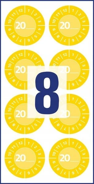 AVERY Gul inspektionsetiket Ø30 mm med årstal 20__ til selv at udfylde, Vinyl Gul - (10 ark x 8 stk.)