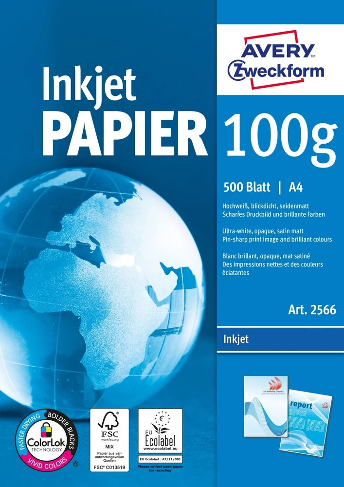 Avery Zweckform Avery Dennison Papier ksero Inkjet Papier A4 100g 500 arkuszy