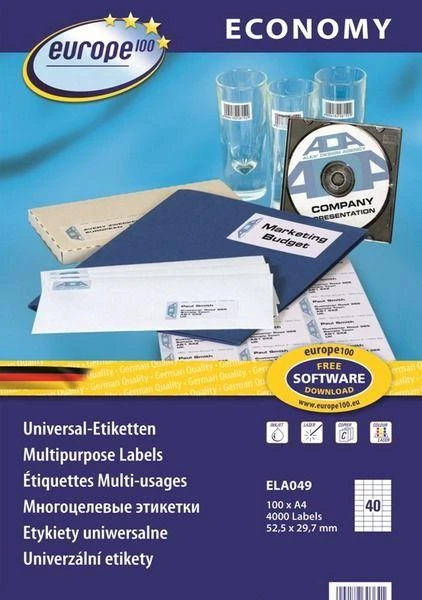 Avery Zweckform universali etiketė Economy Europe100 ELA049 dydžio 52,5 x 29,7 mm 4000 etiketės (ELA049)