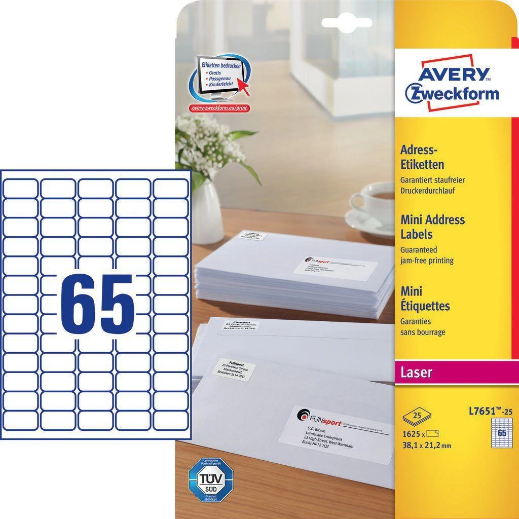 Avery Zweckform adresų etiketės 38,1 x 21,2 mm vokams (L7651-25)